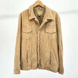 Y2K Guess Tan 100% Suede Leather Button Down Shacket Jacket